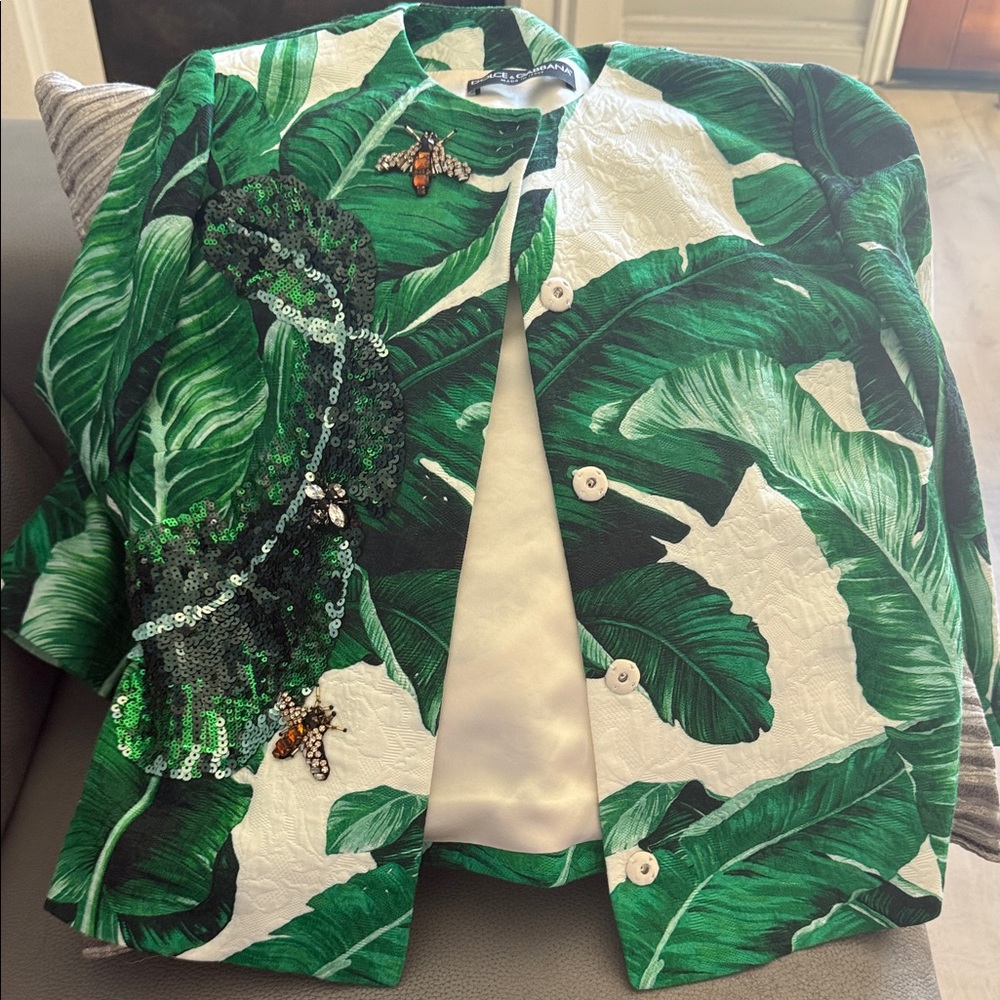 Dolce & Gabbana Green Leaf Print Women's Blazer